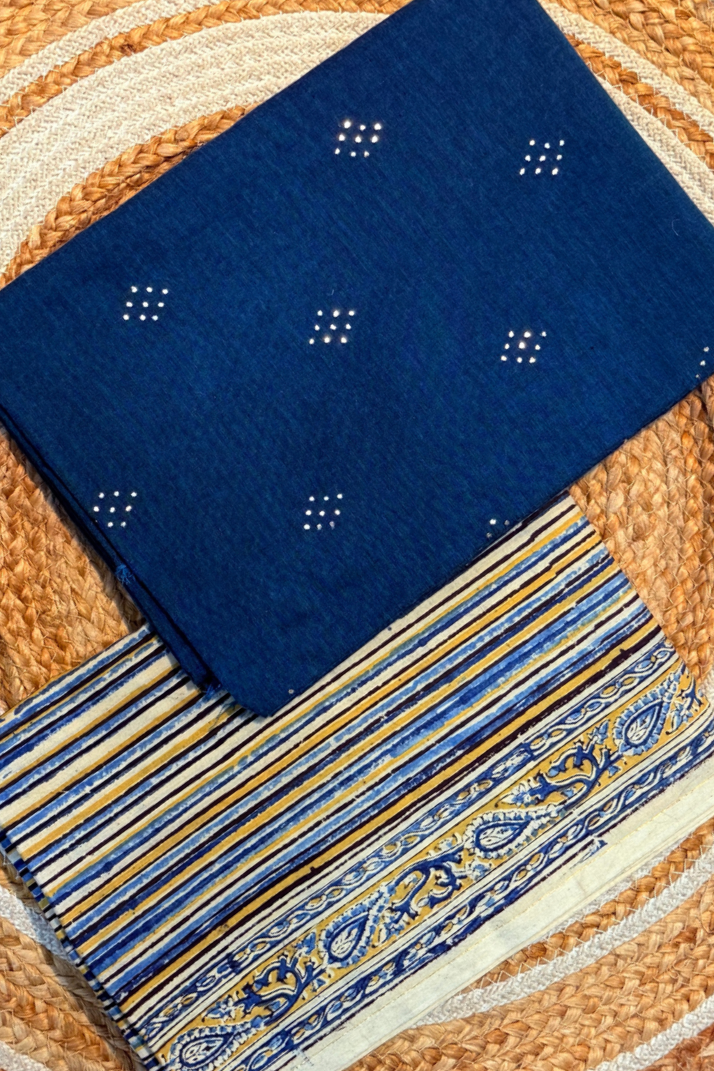 Handloom Cotton 2 Pc Set - Blue & Colorful vertical Strips bottom