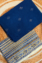Handloom Cotton 2 Pc Set - Blue & Colorful vertical Strips bottom