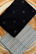 Handloom Cotton 2 Pc Set - Black With Printed Line Bottom