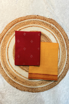 Handloom Cotton 2 Pc Set - Red & Yellow Checks Bottom With Border