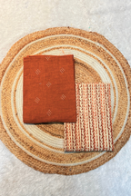 Handloom Cotton 2 Pc Set - Rust Orange With Ajrak Printed Bottom