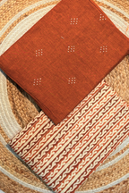Handloom Cotton 2 Pc Set - Rust Orange With Ajrak Printed Bottom