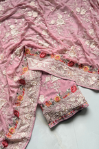 Pure Georjette With heavy Parsi Work Unstitched Suit Set - Onion Pink