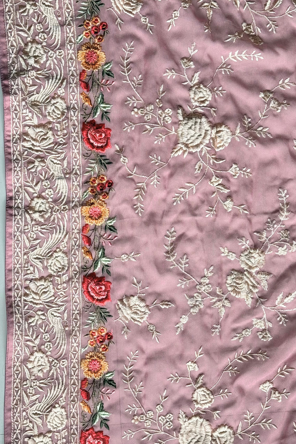 Pure Georjette With heavy Parsi Work Unstitched Suit Set - Onion Pink