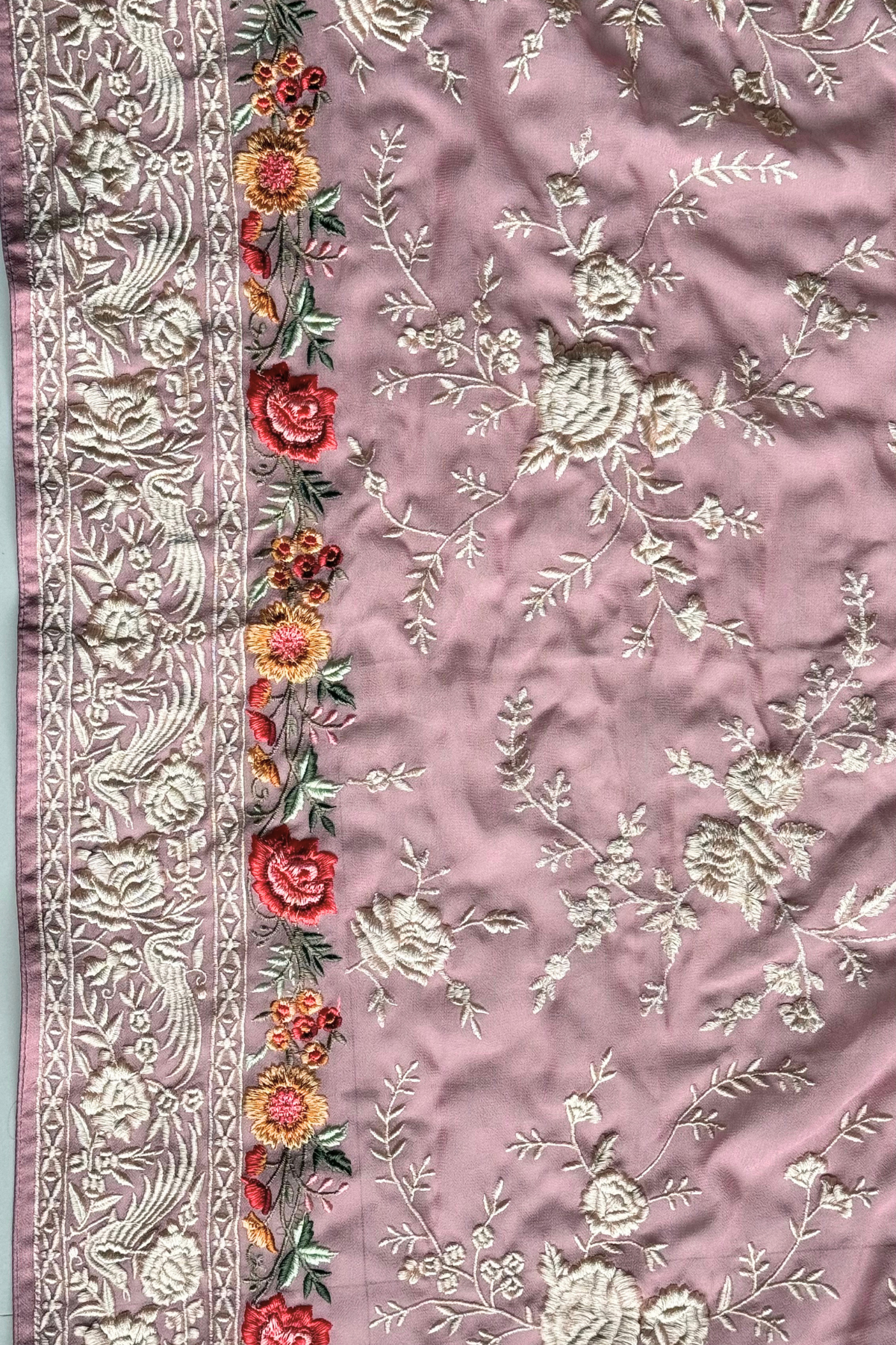 Pure Georjette With heavy Parsi Work Unstitched Suit Set - Onion Pink