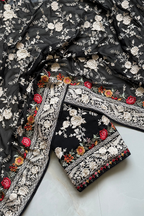Pure Georjette With heavy Parsi Work Unstitched Suit Set - Black