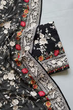Pure Georjette With heavy Parsi Work Unstitched Suit Set - Black