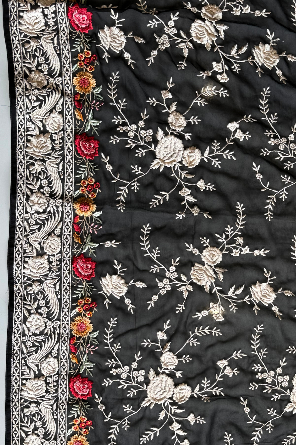 Pure Georjette With heavy Parsi Work Unstitched Suit Set - Black