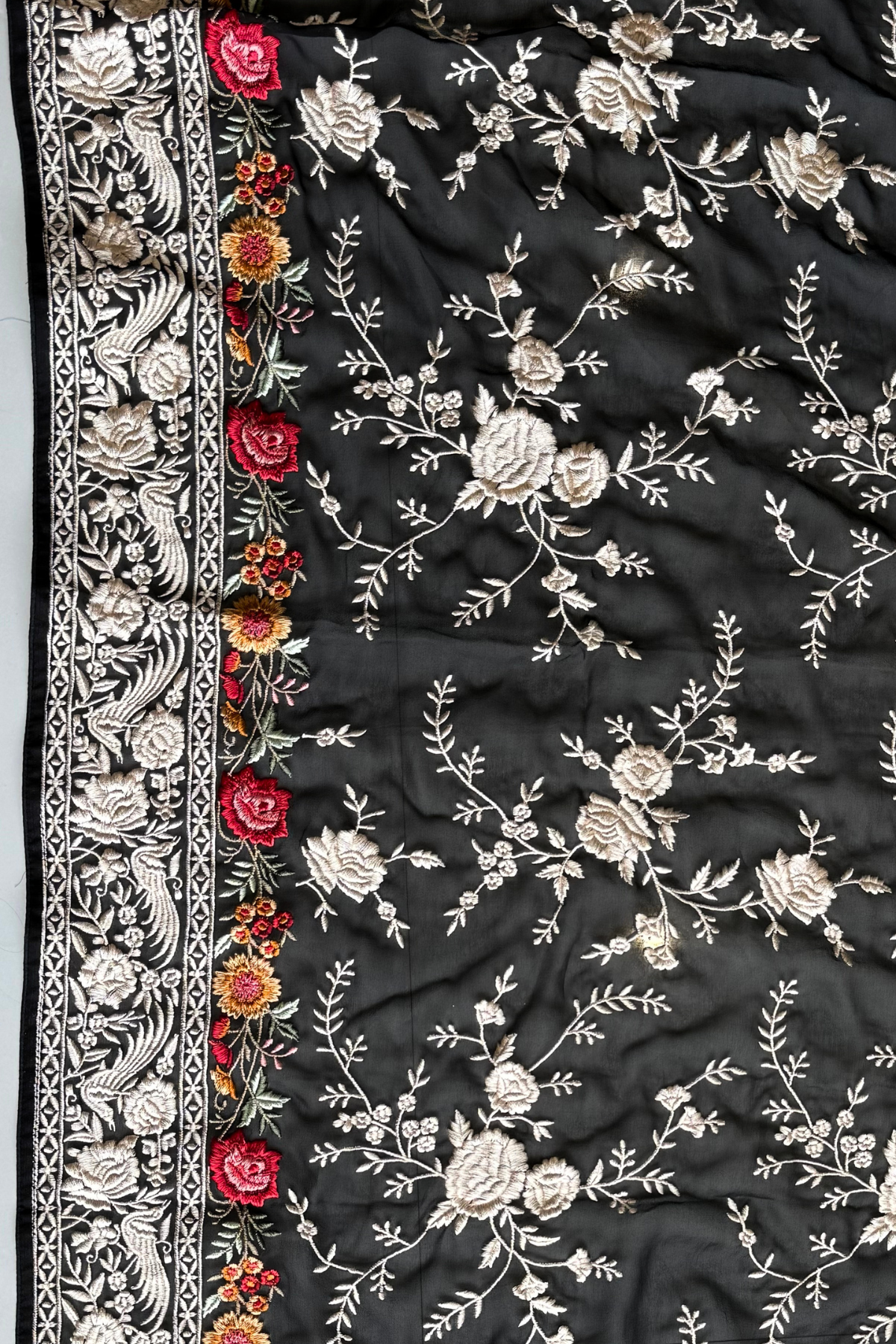 Pure Georjette With heavy Parsi Work Unstitched Suit Set - Black