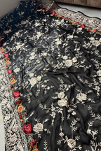 Pure Georjette With heavy Parsi Work Unstitched Suit Set - Black