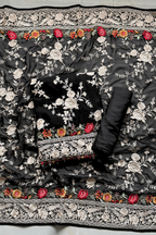 Pure Georjette With heavy Parsi Work Unstitched Suit Set - Black