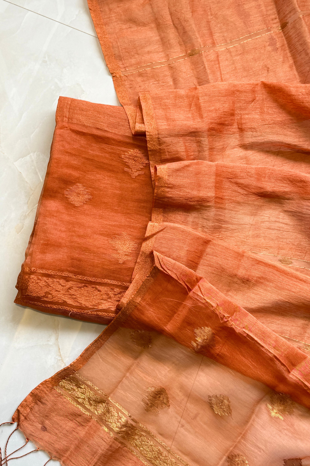 Linen Jamdani 2 Pc Set – Rust Orange