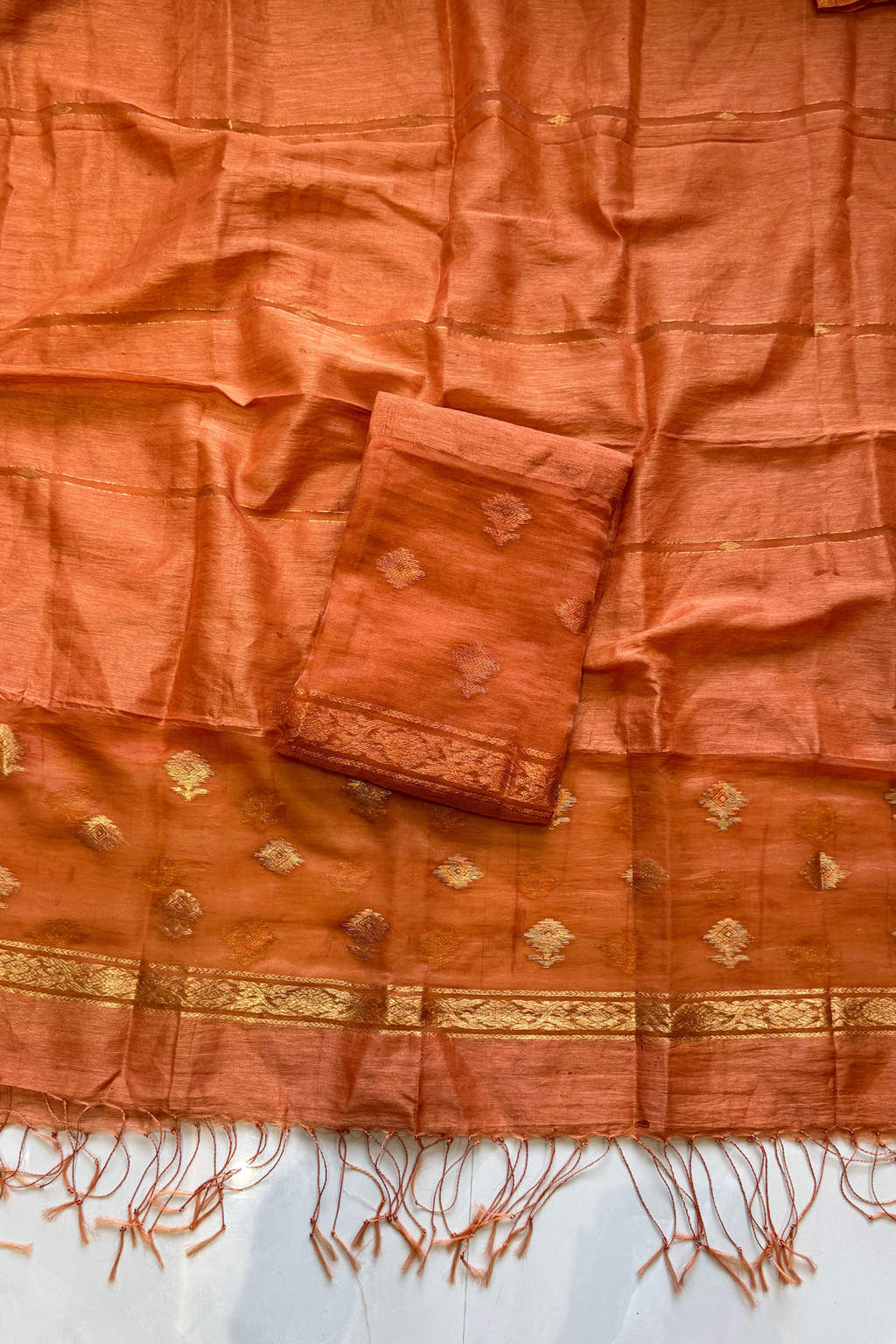 Linen Jamdani 2 Pc Set – Rust Orange