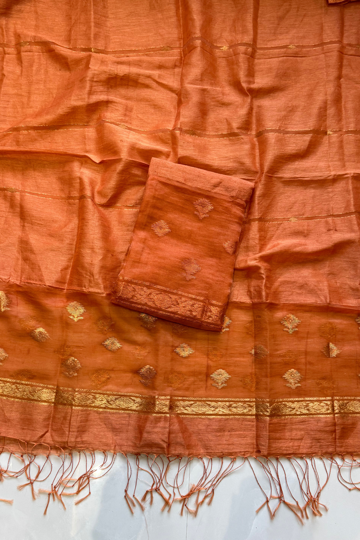 Linen Jamdani 2 Pc Set – Rust Orange