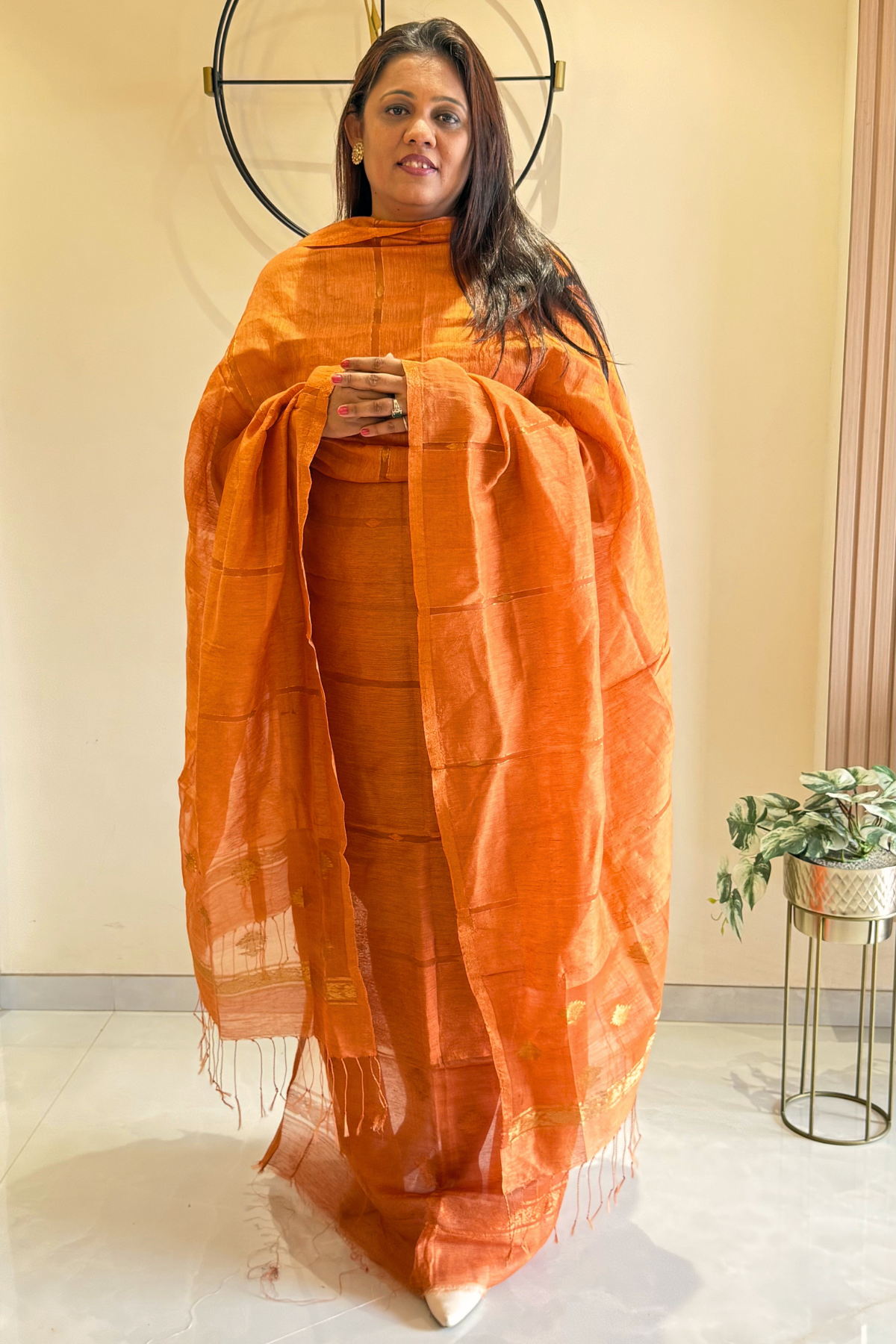 Linen Jamdani 2 Pc Set – Rust Orange