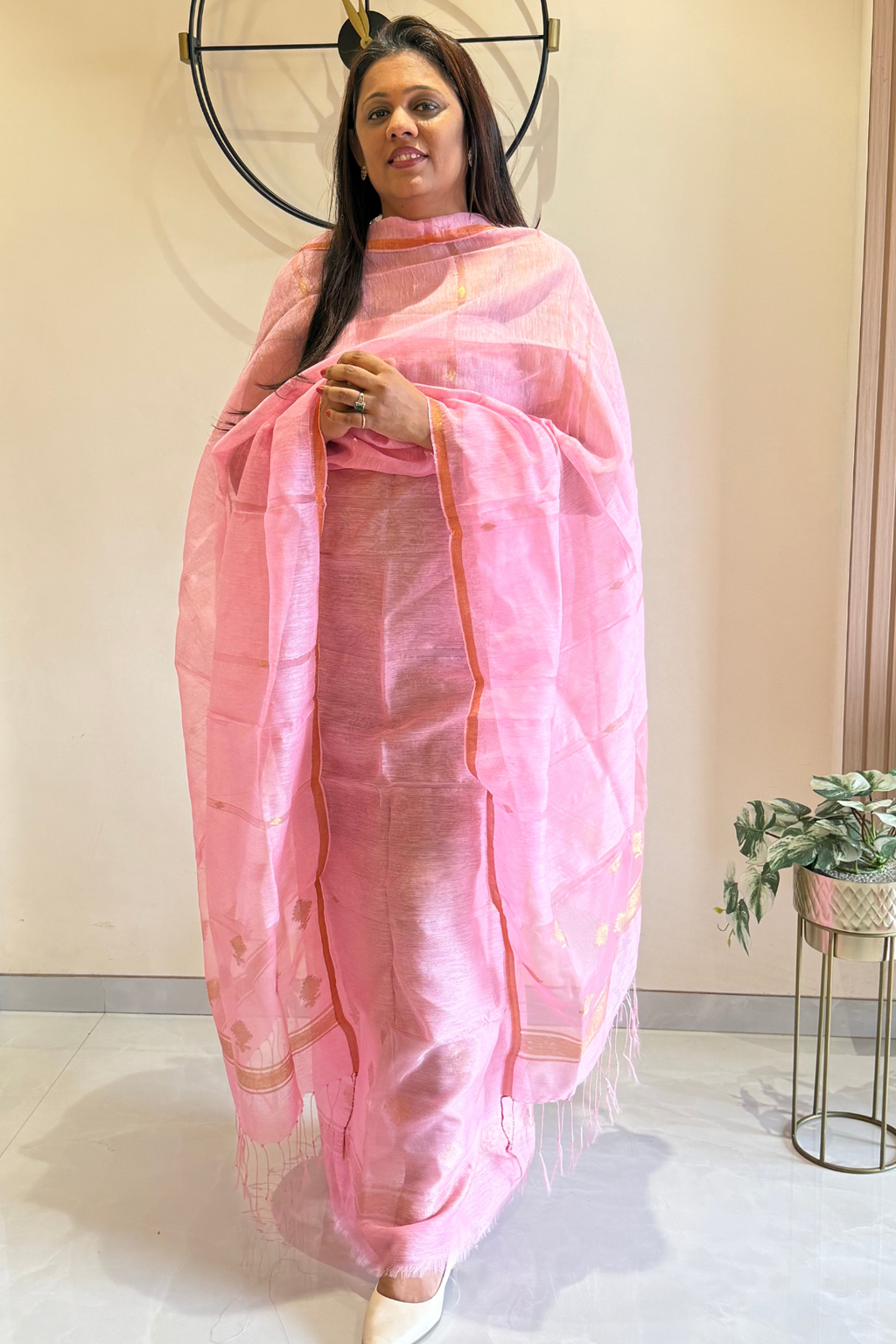 Linen Jamdani 2 Pc Set – Baby Pink