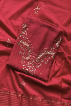 Pure Mul-Chanderi Mukesh Kamdani Lucknowi Work 2-Piece Dress Suit – Red