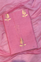 Pure Mul Chanderi Kadwa Weaving With Handwork  - Candy pink