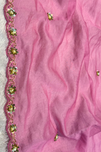 Pure Mul Chanderi Kadwa Weaving With Handwork  - Candy pink