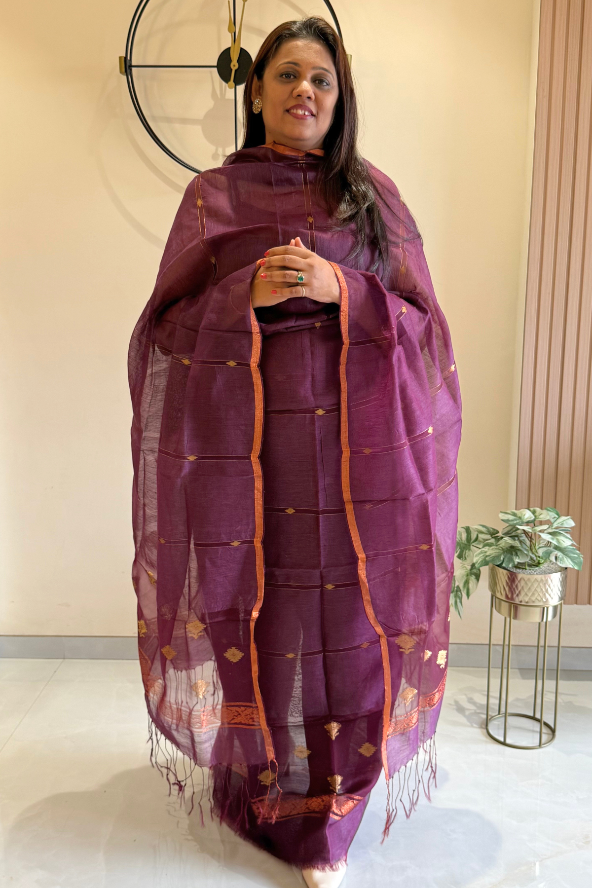 Linen Jamdani 2 Pc Set – Purple Wine