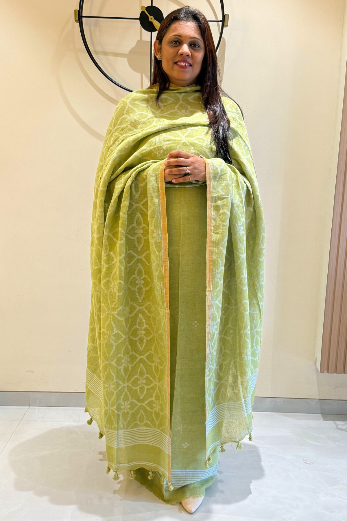Cotton Jamdani 2 Pc Set – Light Parrot Green