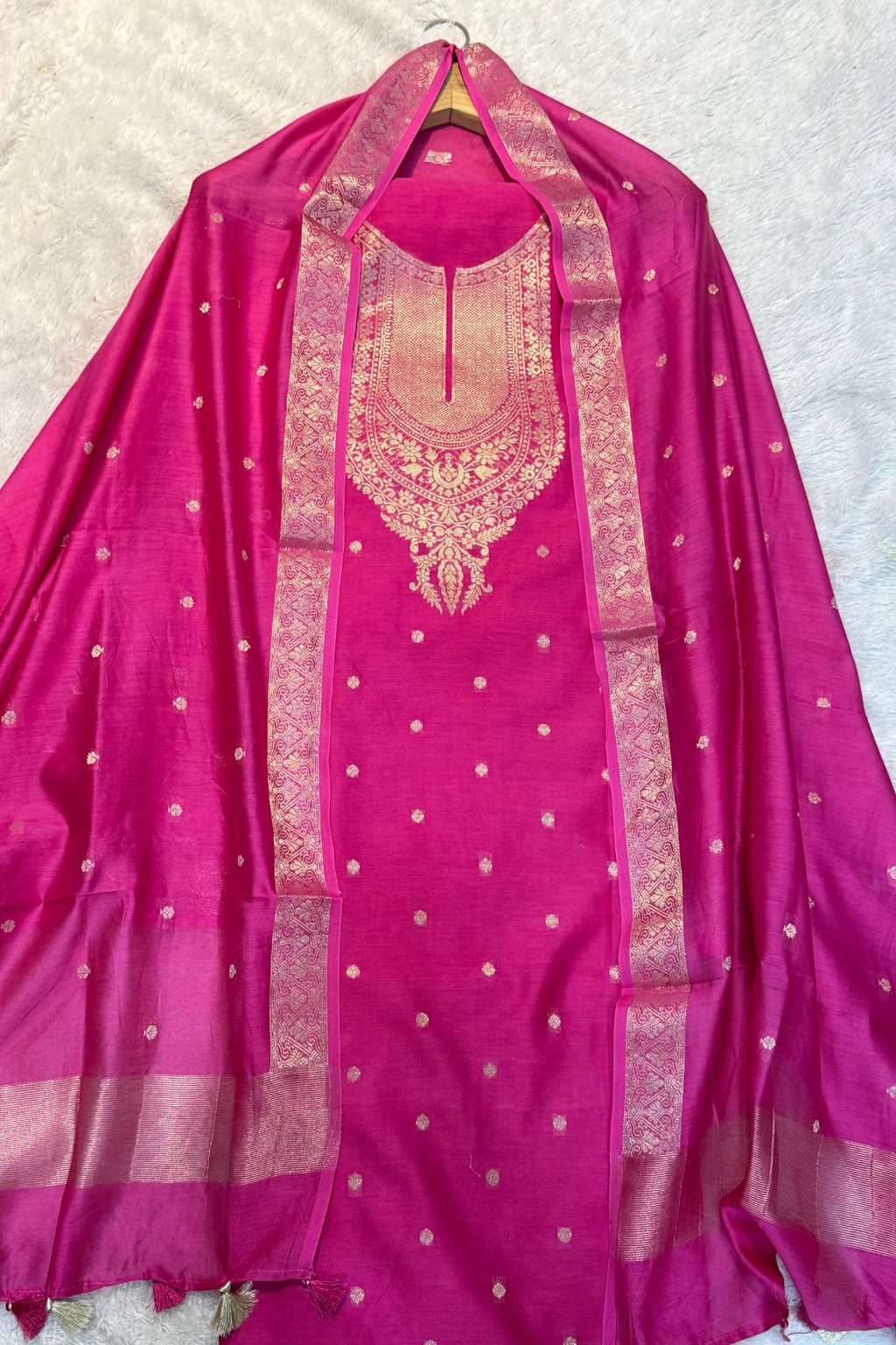 Pure Mul Chanderi Banarasi Weaving Suit Set - Pink