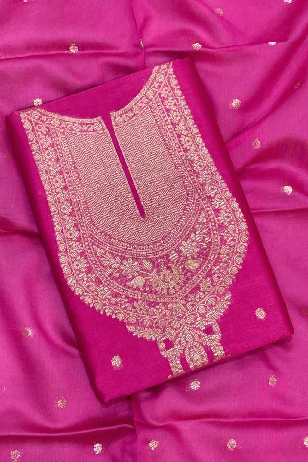 Pure Mul Chanderi Banarasi Weaving Suit Set - Pink
