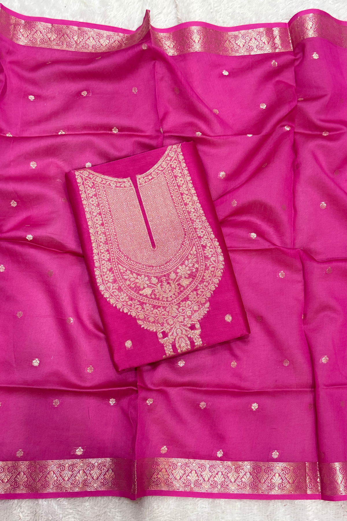 Pure Mul Chanderi Banarasi Weaving Suit Set - Pink