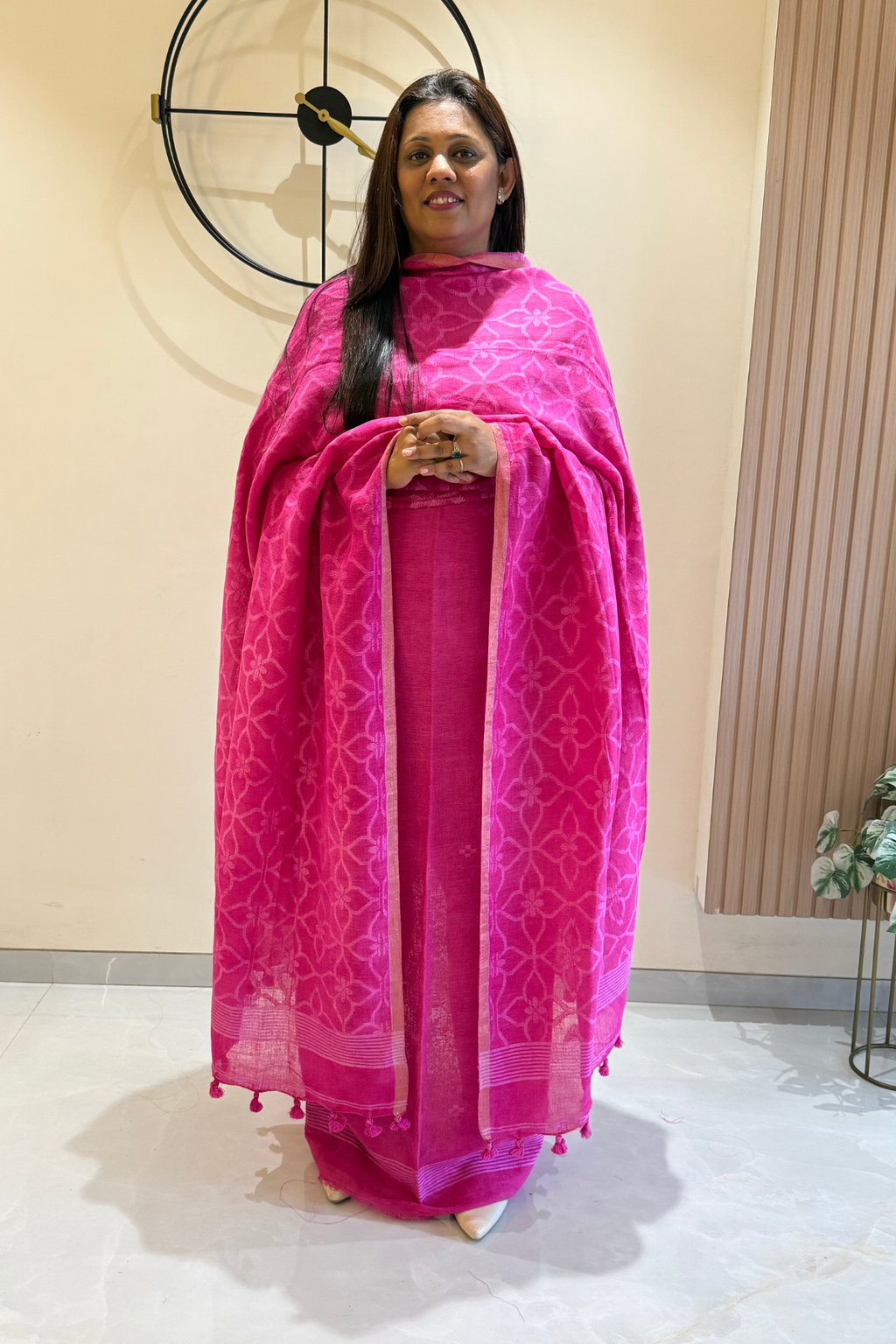 Cotton Jamdani 2 Pc Set – Fuchsia Pink