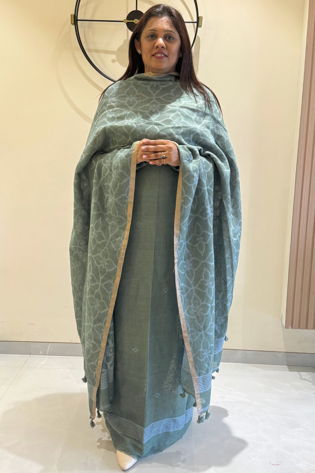 Cotton Jamdani 2 Pc Set – Sage Green