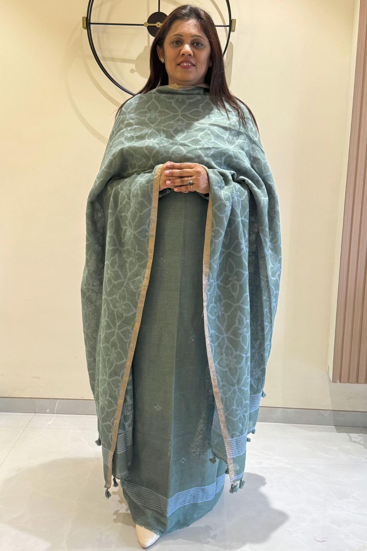 Cotton Jamdani 2 Pc Set – Sage Green