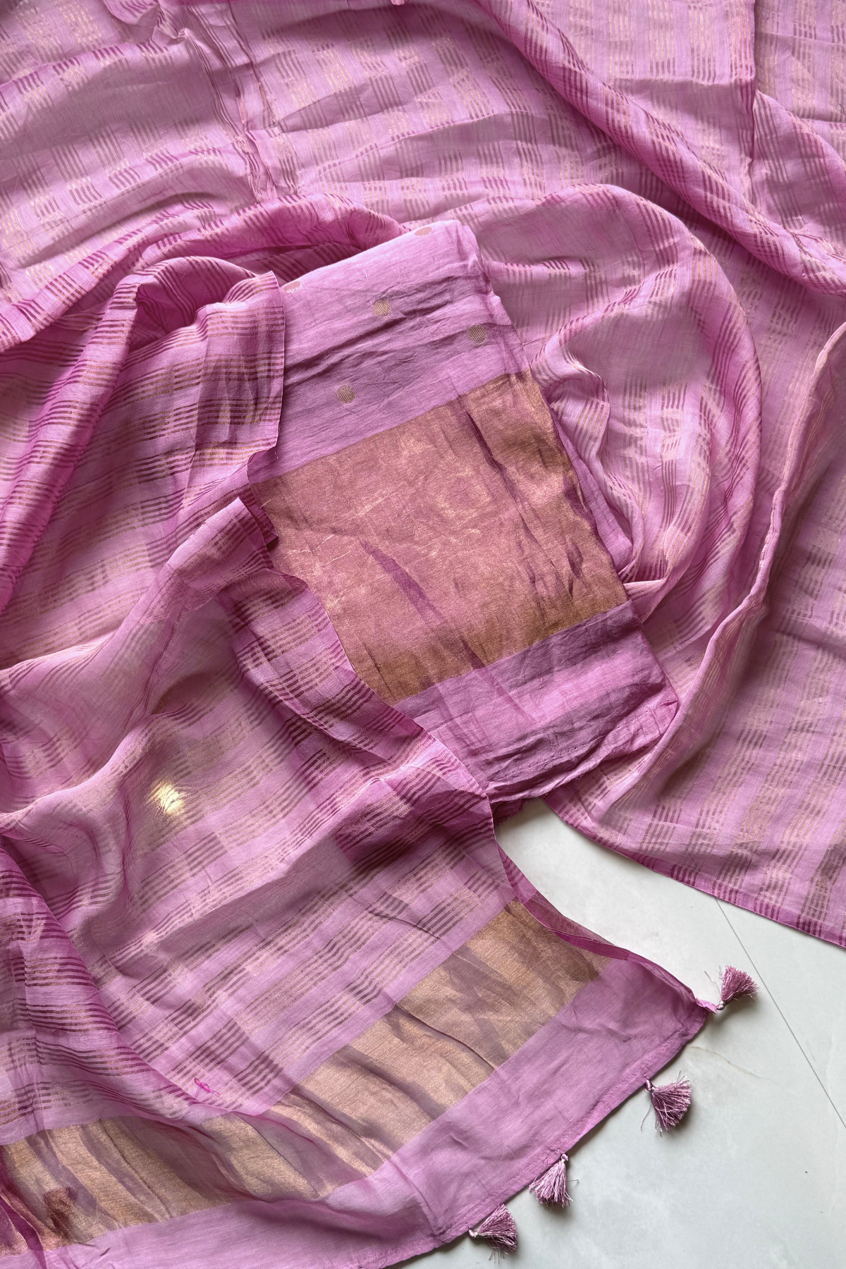 Pure Mul Chanderi Banarasi Weaving Suit Set - Light Orchid Pink