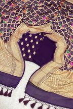 Pure khaddi georgette meenakari bandhej -  Purple Wine