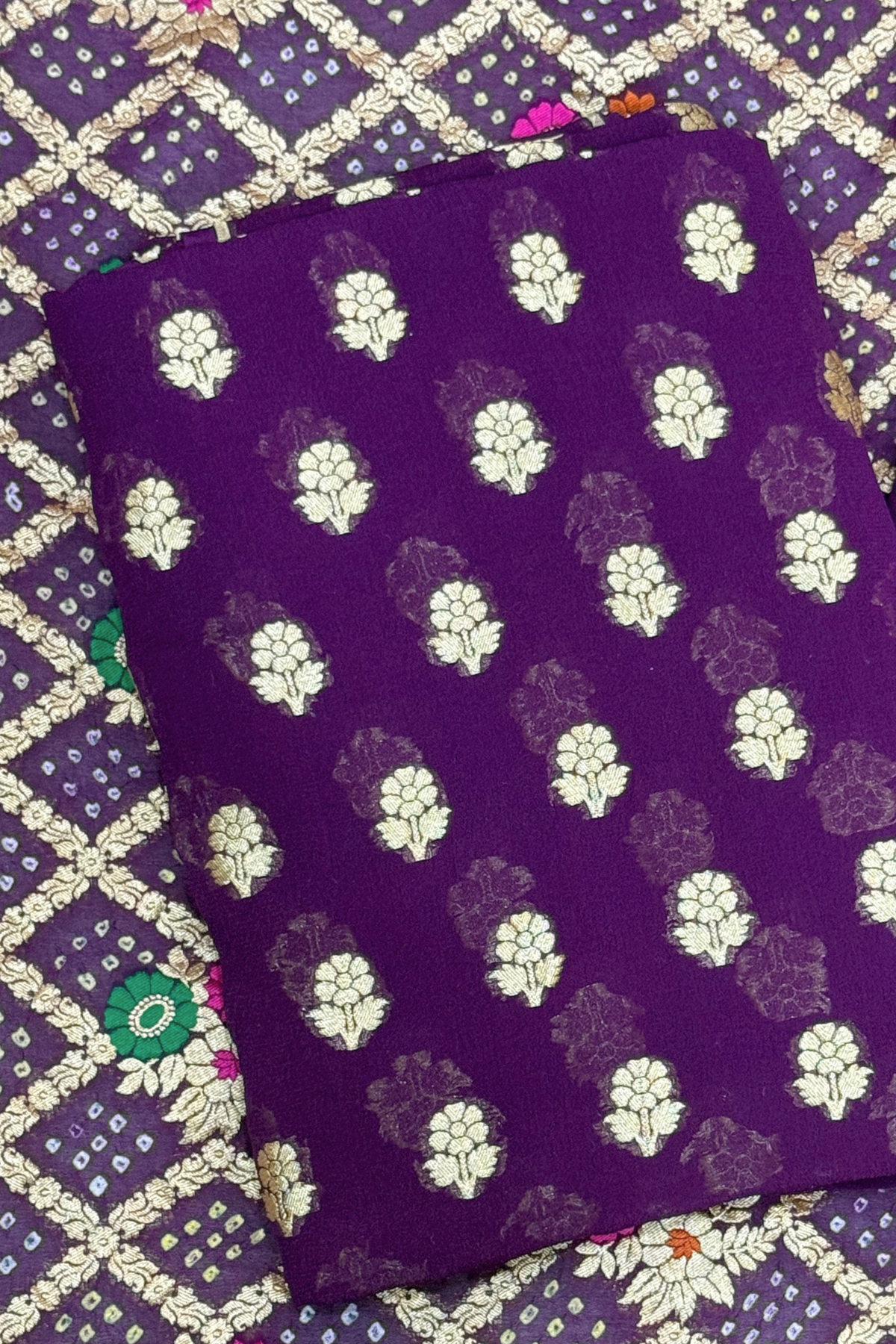 Pure khaddi georgette meenakari bandhej -  Purple Wine
