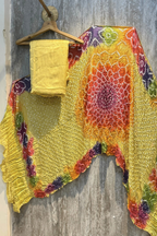 Plain modal suit set with colorful bandhej dupatta - Pastel Yellow