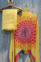 Plain modal suit set with colorful bandhej dupatta - Pastel Yellow