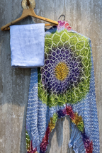 Plain modal suit set with colorful bandhej dupatta - Pastel Blue