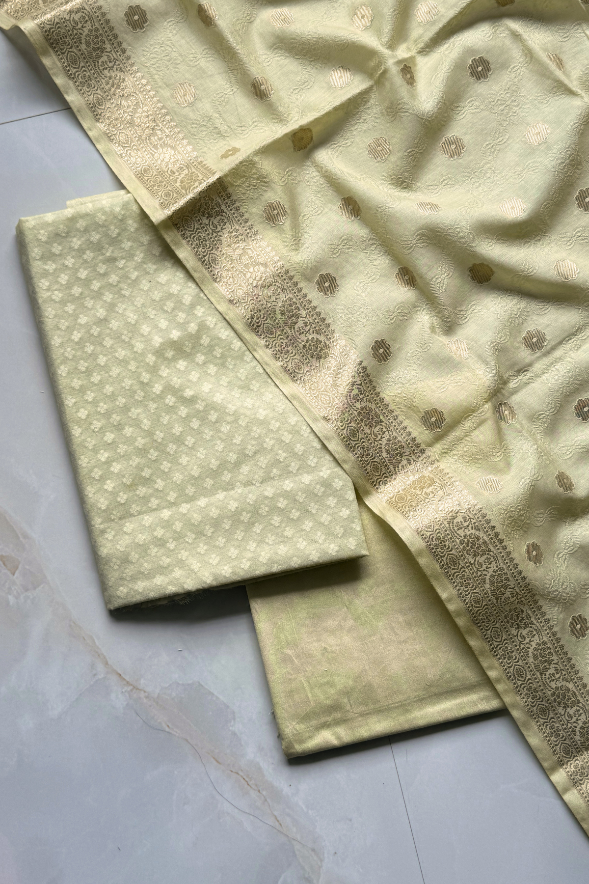 Pure Mul Chanderi With Kadwa Weaving - Pastel Lemon Yellow