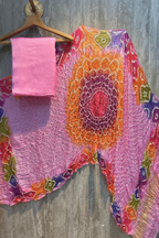 Plain modal suit set with colorful bandhej dupatta - Baby Pink