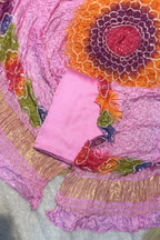 Plain modal suit set with colorful bandhej dupatta - Baby Pink