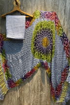 Plain modal suit set with colorful bandhej dupatta - Steel Grey