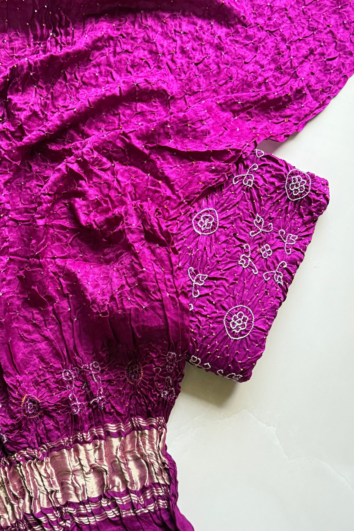 Pure gajji silk ombre dying with rai bandhej - magenda color