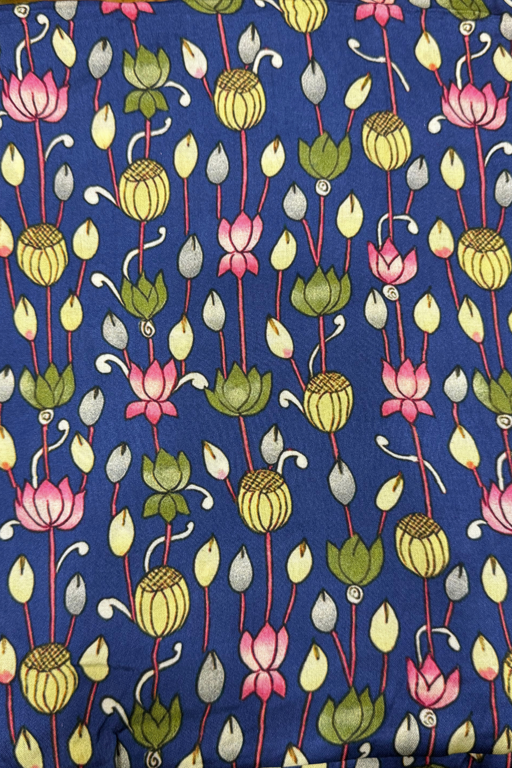 Bandhej With Kalamkari Print - 3 pc Unstiched Suit Set - Navy Blue & Mustard yellow