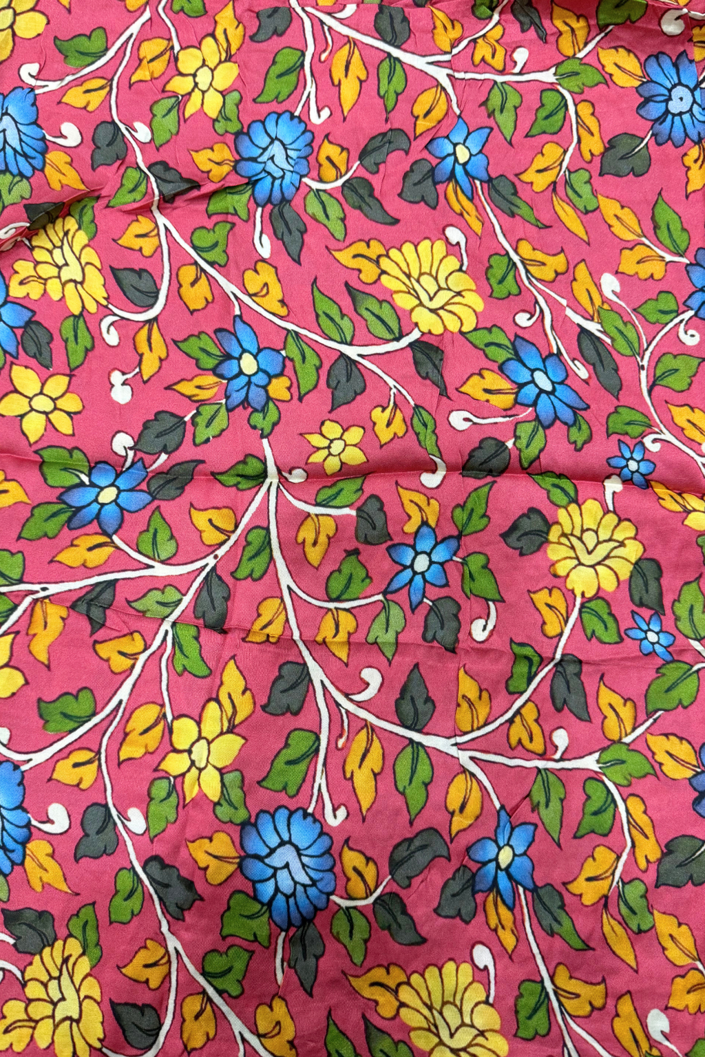 Bandhej With Kalamkari Print - 3 pc Unstiched Suit Set - Orange & Onion pink