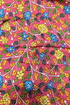 Bandhej With Kalamkari Print - 3 pc Unstiched Suit Set - Orange & Onion pink