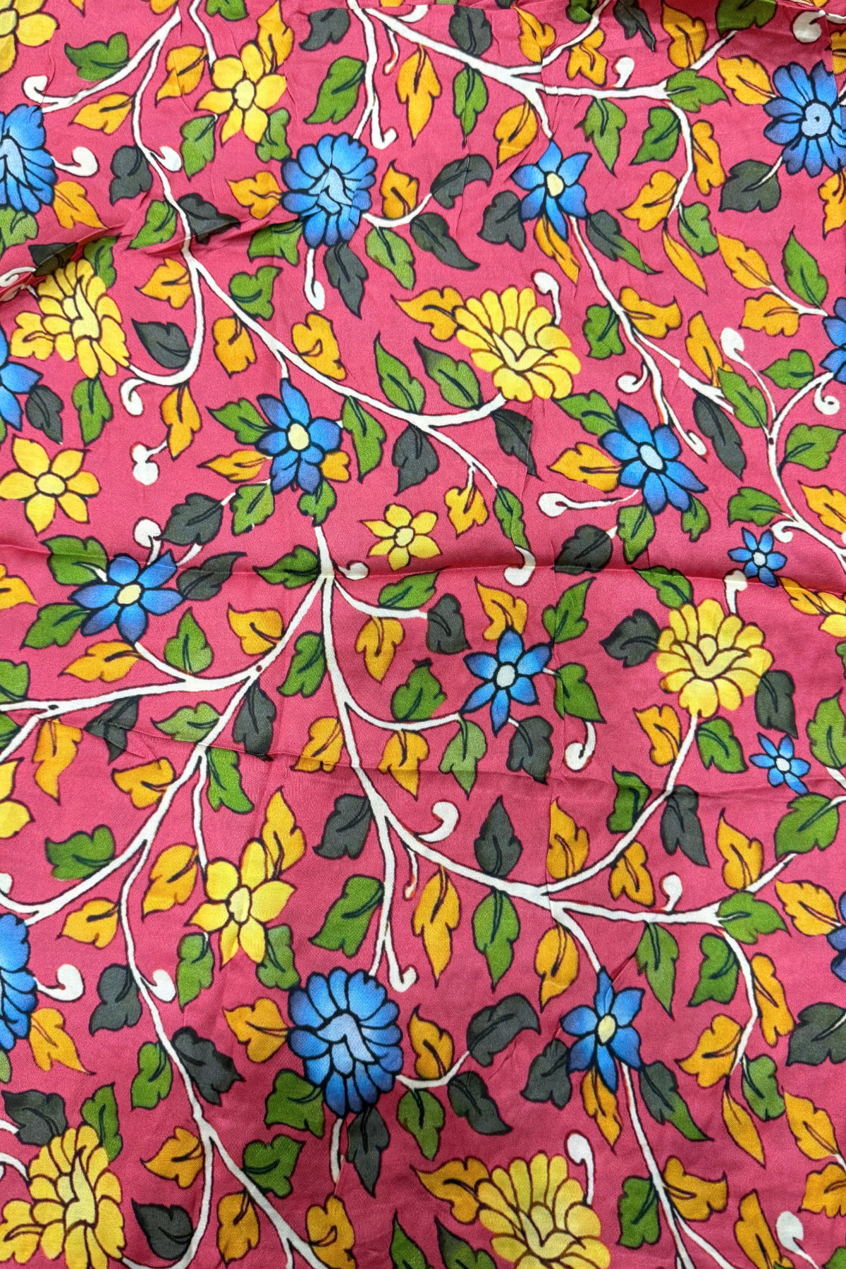 Bandhej With Kalamkari Print - 3 pc Unstiched Suit Set - Orange & Onion pink
