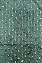 Bandhej With Kalamkari Print - 3 pc Unstiched Suit Set - dark sage & cream
