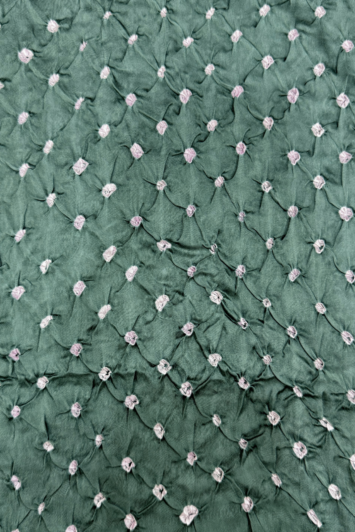 Bandhej With Kalamkari Print - 3 pc Unstiched Suit Set - dark sage & cream