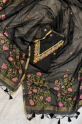 Chanderi Jamdani 3 Piece Suit Set - Black