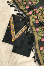Chanderi Jamdani 3 Piece Suit Set - Black